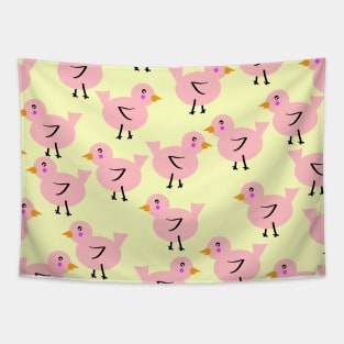 Cute Pink Baby Bird Illustration Seamless Tapestry