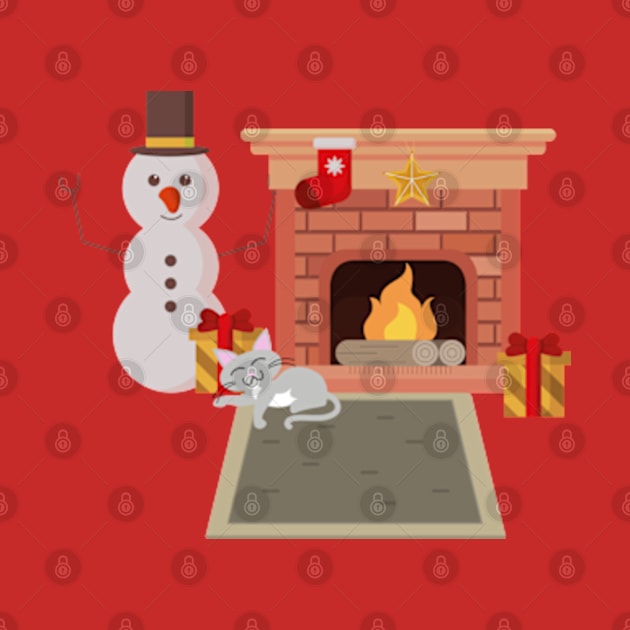 Christmas cozy cats near fireplace by SYAO