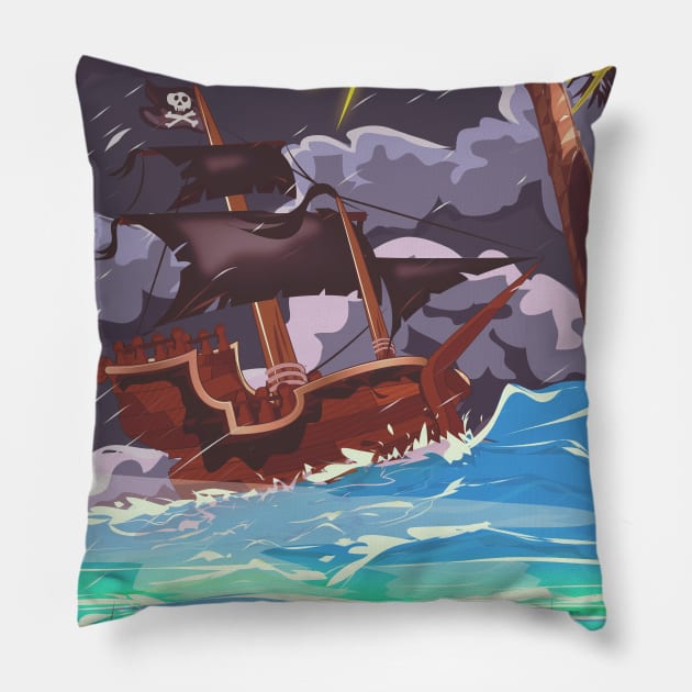 Pirate Ship in a Storm Pillow by nickemporium1