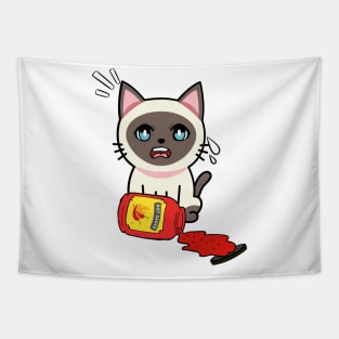 Cute Siamese cat Spills Hot Sauce Tabasco Tapestry