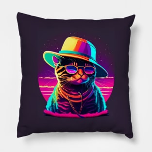 Funky Cat wearing a bucket hat Pillow