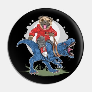 cute pug dog riding a t-rex Pin