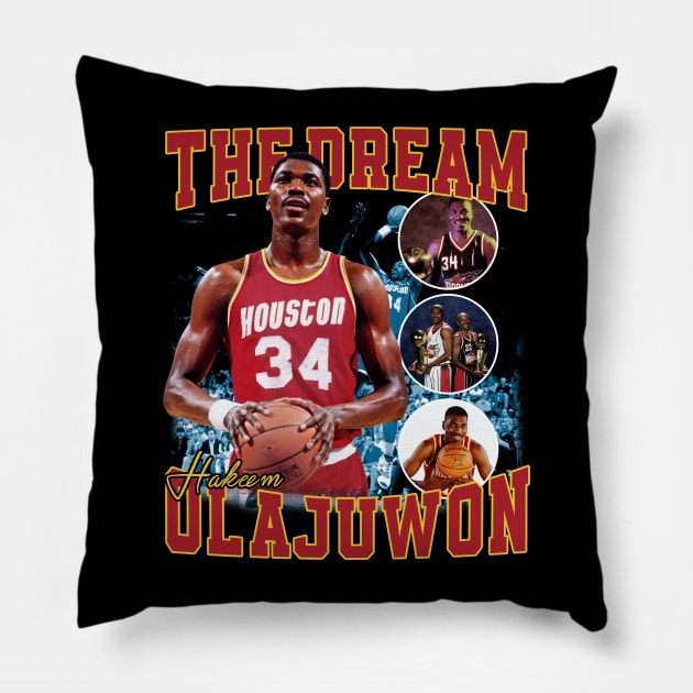 Hakeem Olajuwon The Dream Basketball Legend Signature Vintage Retro 80s 90s Bootleg Rap Style Pillow by CarDE