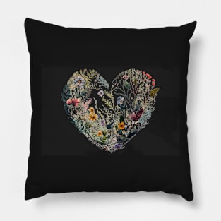 Floral Garden Botanical Print with wild flowers Heart Valentines Pillow