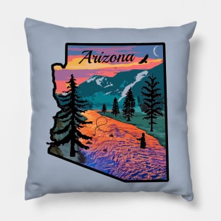 Fly Fishing Arizona State Map Mountain Sunset River Retro Pillow