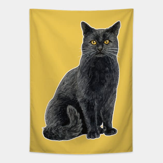 Black cat with golden eyes Tapestry by Savousepate