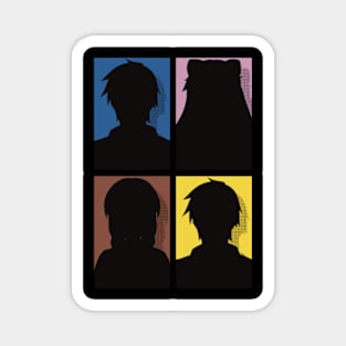 All Main Characters from More than a married couple, but not lovers or Fuufu Ijou, Koibito Miman: Akari Watanabe, Shiori Sakurazaka, Jirou Yakuin and Minami Tenjin in Silhouette Pop Art Design Magnet