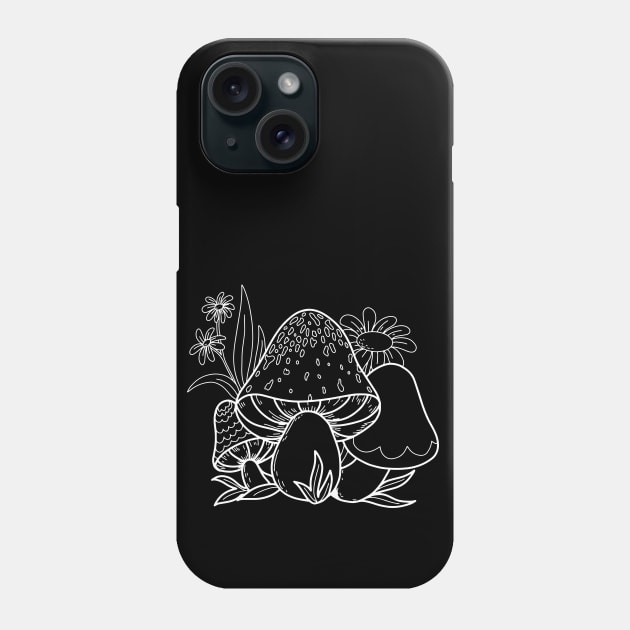 Mushroom Sprouts In Nature Line Art Design Phone Case by Promen Art