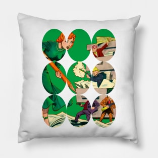 Girl Pencil Drawing Green Creating a Timeless Space: Retro Vintage Fantasy Sci-Fi Art Comic Book Design Pillow