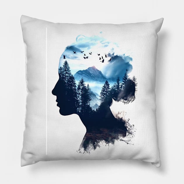 Woman Double Exposure Pillow by Durro