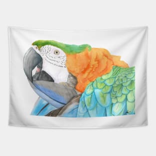 Harlequin hybird macaw watercolor - bird painting Tapestry