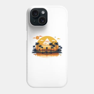 Ancient Egypt Pharaohs, Pyramids, Tropical Paradise: Sunset Silhouette on Sandy Shores Phone Case