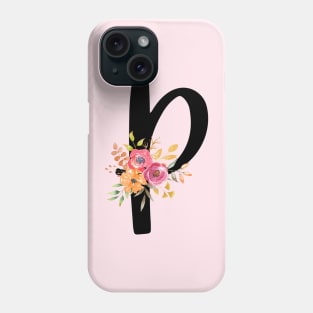 Letter P With Watercolor Floral Wreath Phone Case