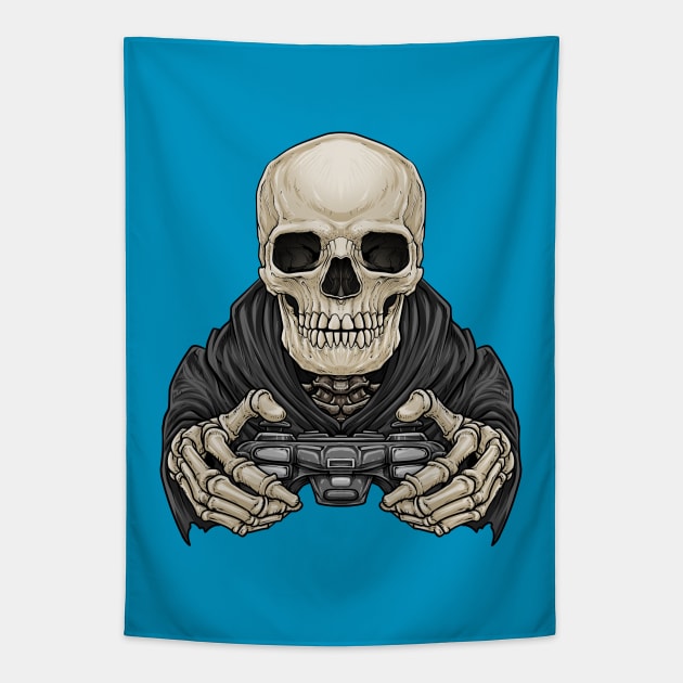 Gamer Skeleton Video Game Lover Illustration Tapestry by fizzyllama