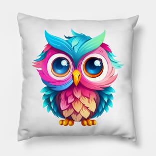 Cute rainbow owl. Sticker Clipart. Pillow