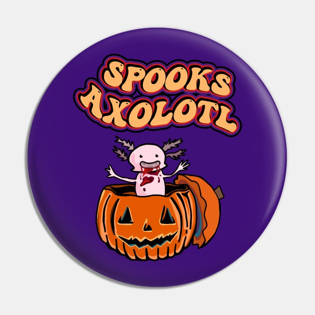 Retro Surprise! It’s Baby Axolotl - Pumpkin Happy Halloween Axolotl Pet in Halloween Costume Pin by Mochabonk