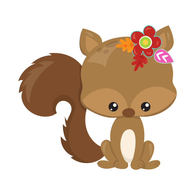 Spring Animals, Cute Squirrel, Colorful Flowers by Jelena Dunčević