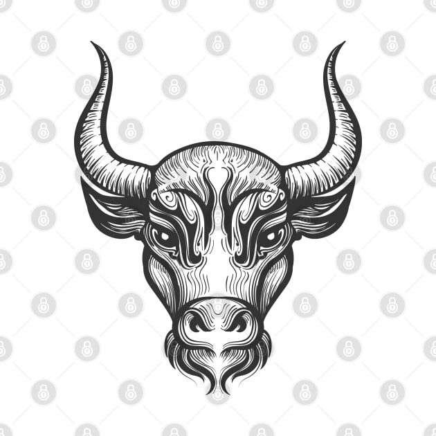 Bull Head Engraving illustration by devaleta