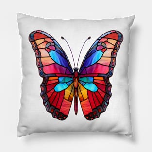 Stained Glass Colorful Butterfly #2 Pillow