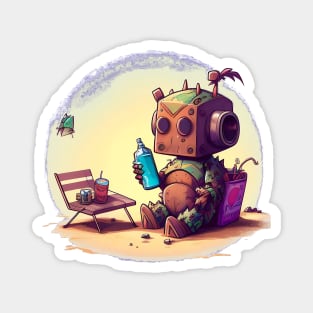 Cute rusty robot having some snacs. Magnet