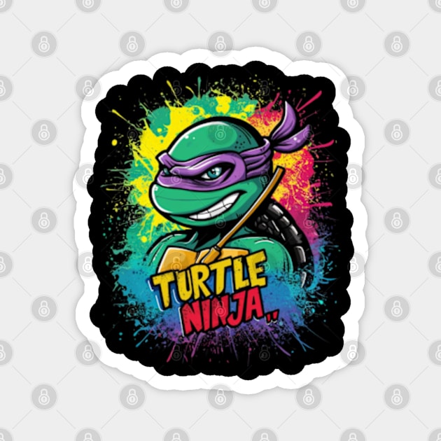 A striking and vibrant illustration of a ninja turtle, wearing a pair of sleek headphones_2 Magnet by YolandaRoberts