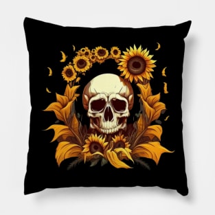 Skull with sunflower Pillow