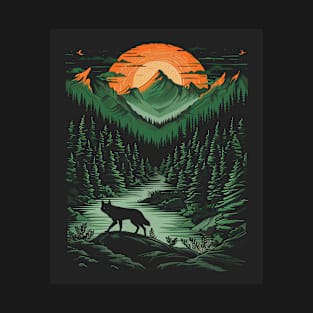 Majestic Wilderness: Lone Wolf and Mountain Landscape for her for him, men and women T-Shirt