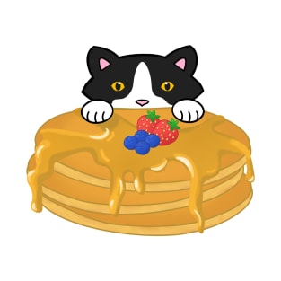 Cute Tuxedo Cat Eating Pancakes T-Shirt