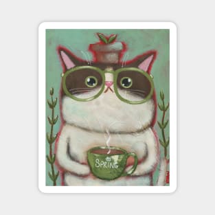 Coffee Cat Ready For Spring Magnet