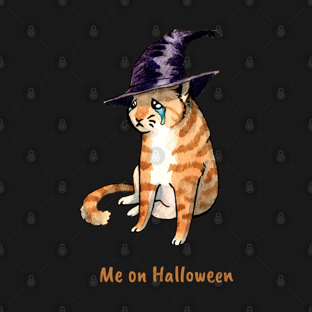 Me on Halloween - Sad Meme Witch Cat by AquarellChill