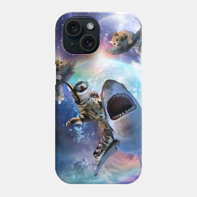 Rainbow Galaxy Cat Riding Shark In Space Phone Case by Random Galaxy