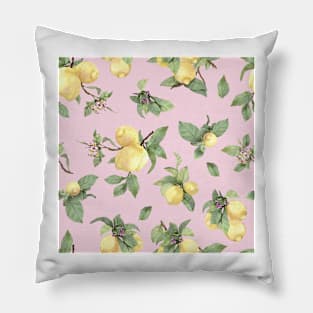 Watercolor lemon drawing on pink Pillow