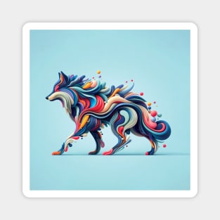 a wolf, minimalistic colorful organic forms, energy, assembled, layered, depth, alive vibrant, 3D, abstract, on a light blue background Magnet