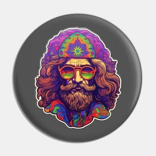 Psychedelic Bearded Man: Pop Art Design with Glowing Colors and Chillwave Style Pin