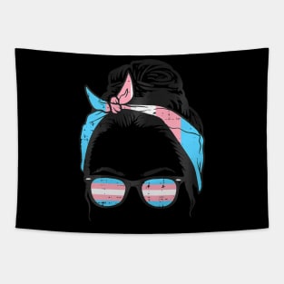 Messy Hair Bun Transgender Headband Sunglasses Trans Pride Tapestry