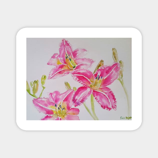 Pink Lily Flower Watercolor Painting Pattern Magnet by SarahRajkotwala