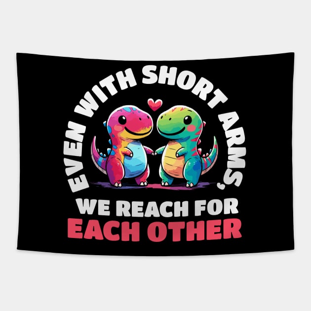 Even with short arms we reach for each other Dino Love Tapestry by DoodleDashDesigns