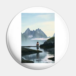 Girl in a Mountain Lake Pin