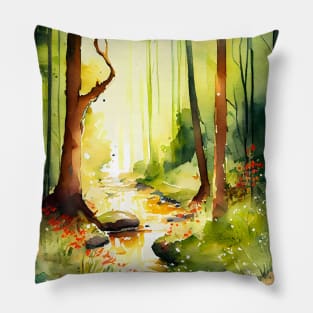 A Lush Forest on a Beautiful Sunny Summers Day Pillow