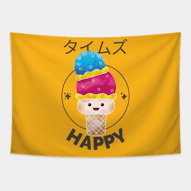 Happy Kawaii Ice cream Japan Tapestry by InkyArt