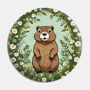 Massachusetts Mayflowers and Groundhog Woodchuck Pin