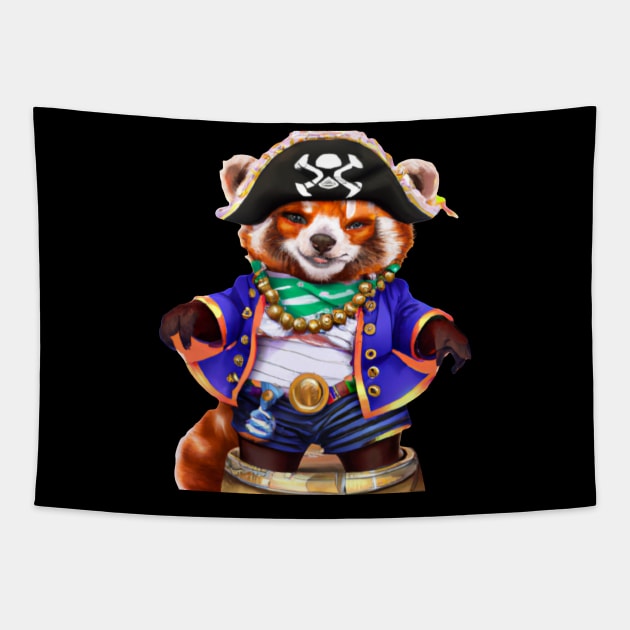 Pirates red panda Tapestry by Vorticella