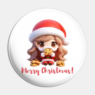 Chibi Kawaii Santa Claus Eating Cookies Pin