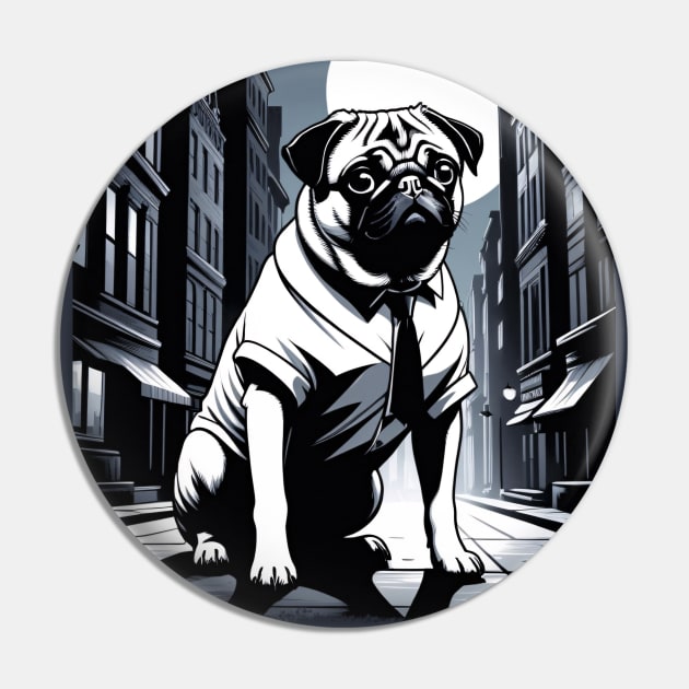 Pug the Detectve in a Shirt Pin by ArtfulTat