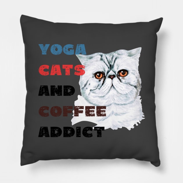 Yoga cats and coffee addict funny quote for yogi Pillow by Red Yoga