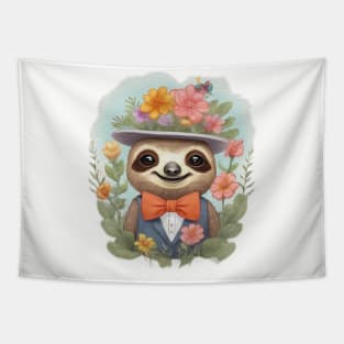 cute little sloth wearing a hat and a bow tie Tapestry