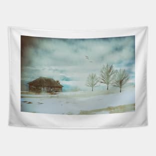 Mountain Cabin - Winter Scene Tapestry