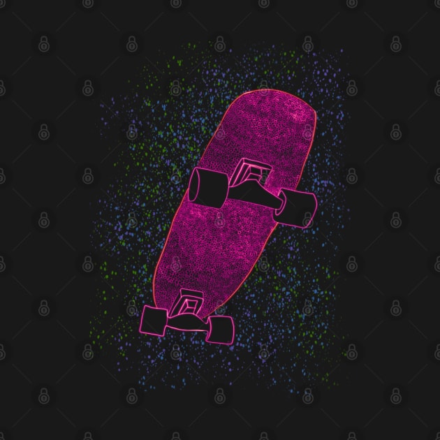 Neon Pink Skateboard Green Blue Dots by wildjellybeans