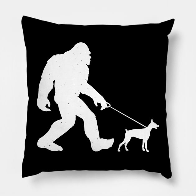Funny Bigfoot Walking Doberman Pinscher Sasquatch Pillow by Wakzs3Arts