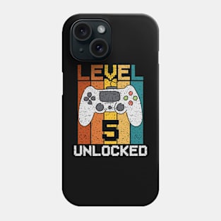 Level 5 Unlocked, Retro 5th Birthday Gamer Phone Case